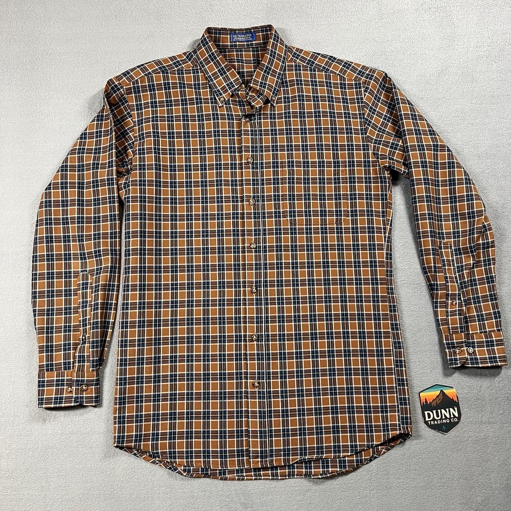 VTG Sir Pendleton Shirt Mens M Brown Plaid Worsted Wool Oxford Button Down